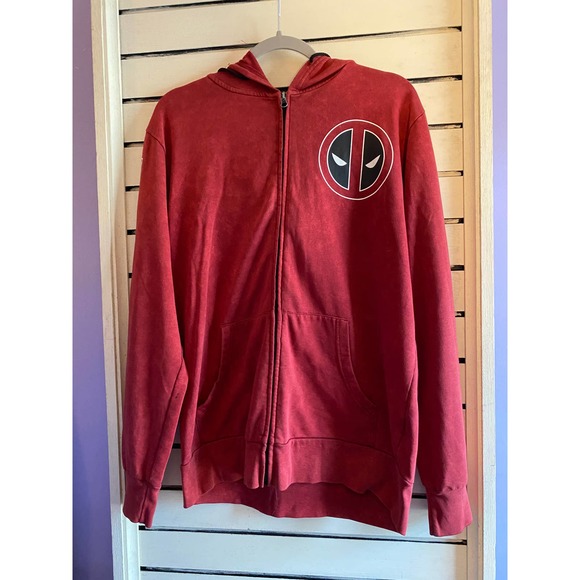 Marvel Deadpool unisex full zip hoodie sweatshirt size medium red DEADPOOL sleev - Picture 2 of 13